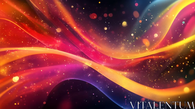 Ribbons of starlight weave neon tides across a cosmic stage