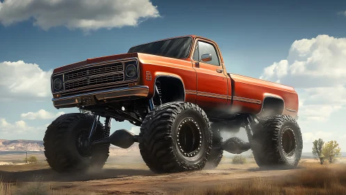 Old-school monster truck munches desert dust and daylight