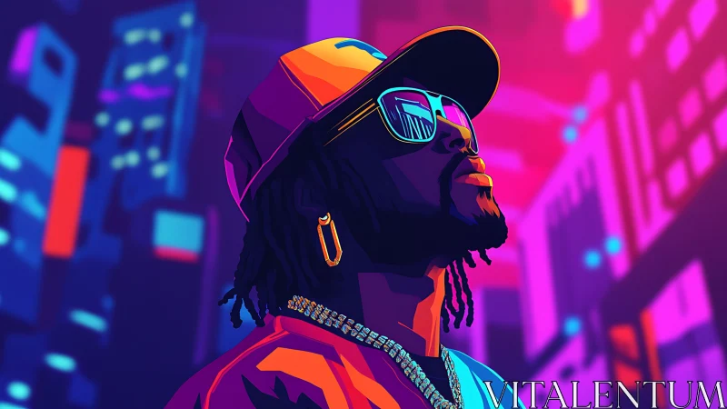 Neon city portrait glows with bold hip hop attitude.