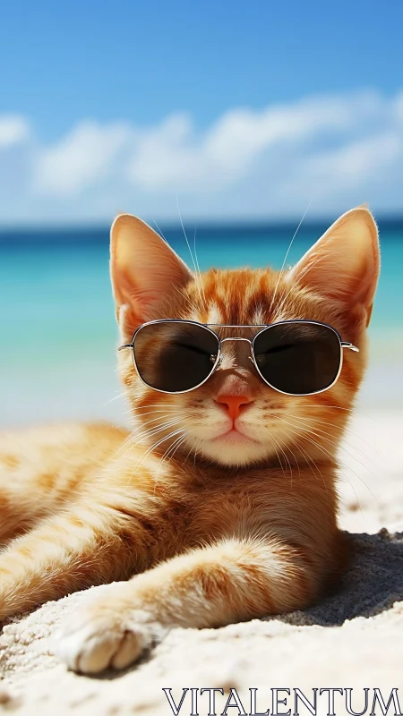 Cool Cat Catching Rays: Beach Day with Sunglasses.