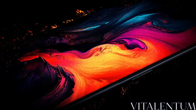 Smartphone display with abstract fluid neon color pattern.