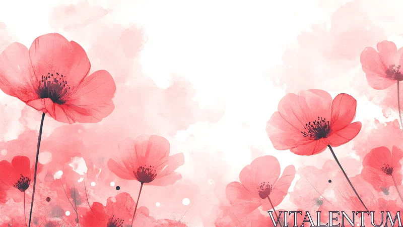 Soft-Focus Poppy Field Study: Translucent Petals with Watercolor Bokeh Effects.