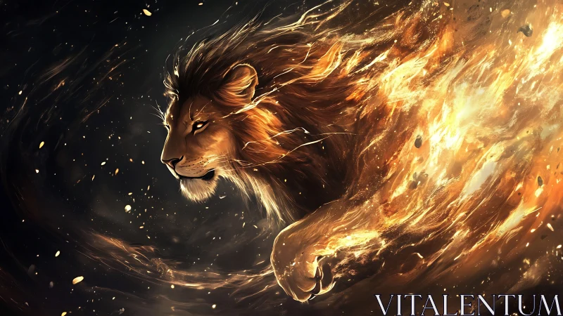 Lion of living flame racing through the starlit dark.
