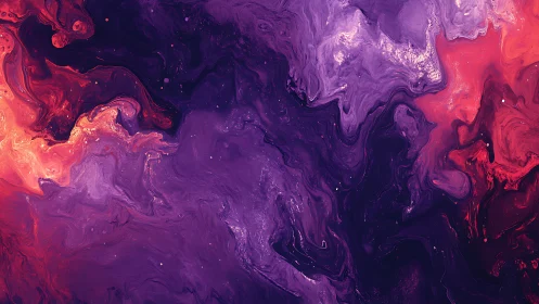 Vibrant violet and crimson swirls drift like a cosmic sea