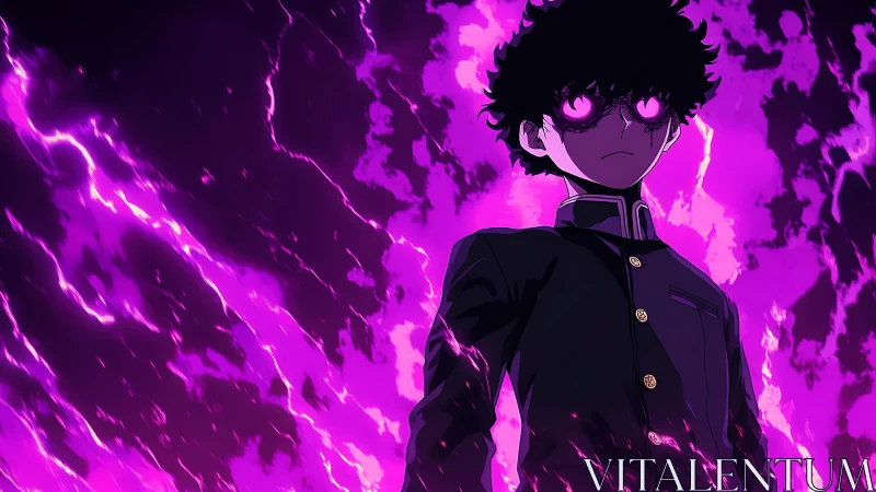 Psychic student ignites with intense neon violet aura.