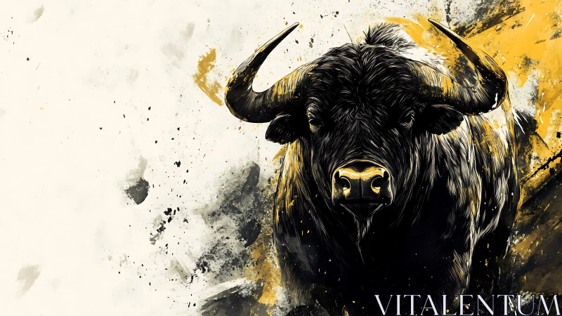 Charging bull portrait in bold yellow and black splatter art.