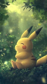 Gentle yellow creature enjoys a peaceful moment in sunlit woods