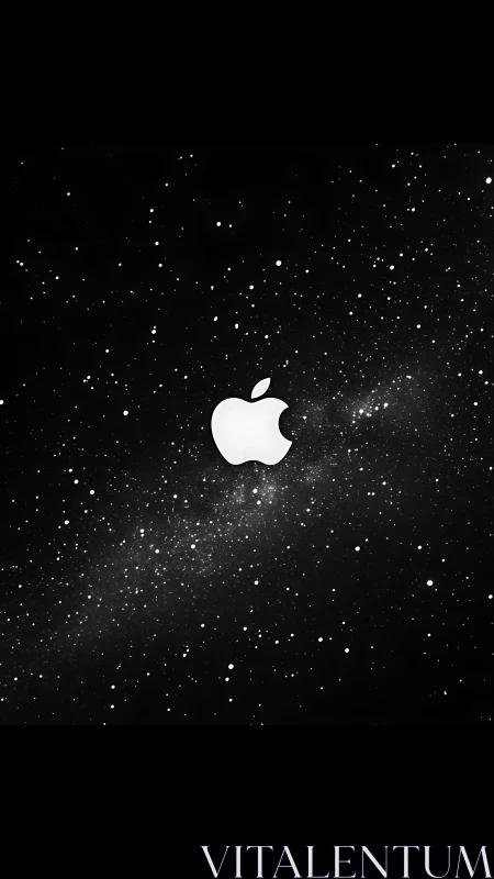 Glowing white apple logo floating in a quiet starry galaxy.