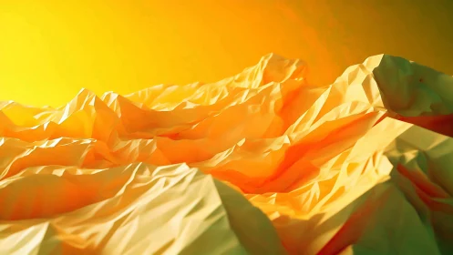 Low-poly terrain rendered as abstract sunlit polygonal mountains