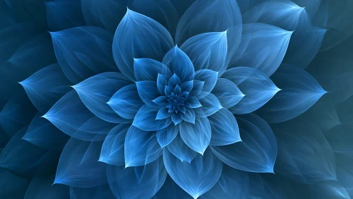 Layered blue fractal flower with translucent radiating petals.