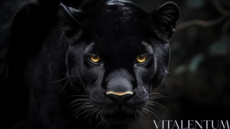 Black Panther Portrait with Luminous Golden Eyes