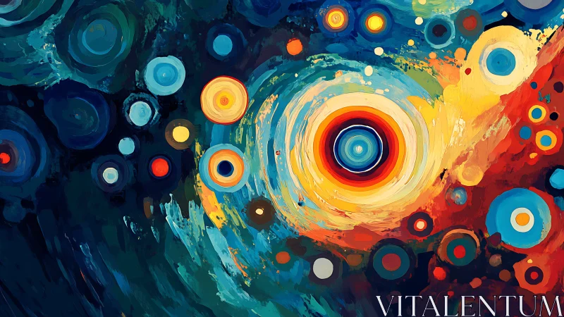 Vibrant cosmic swirls with concentric circles in motion.