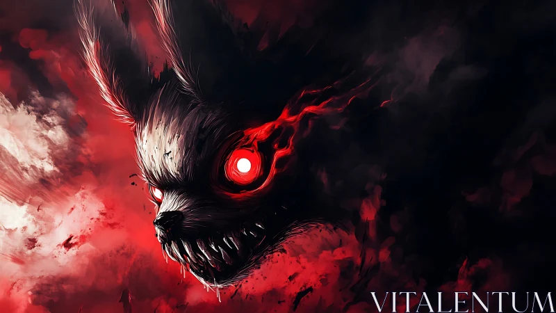 Eerie crimson creature emerging from swirling night clouds.