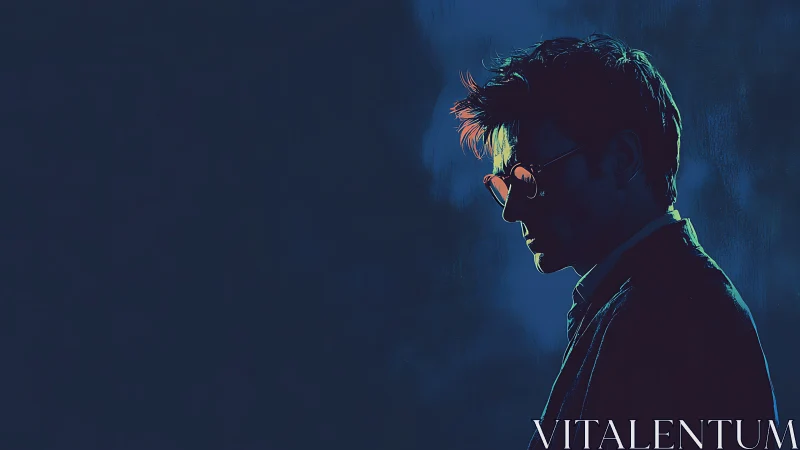 Moody side profile of man in glasses in neon light.