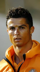 Close-up portrait of male athlete in orange training jacket