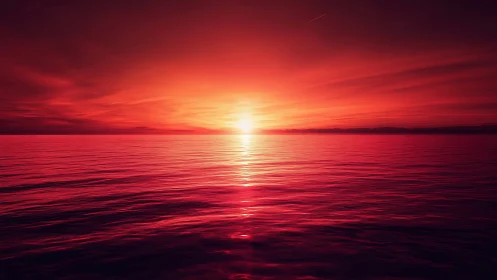 Radiant red ocean sunset inviting quiet evening wonder.