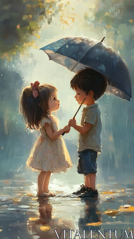 Two Hearts Under One Umbrella in the Rain.