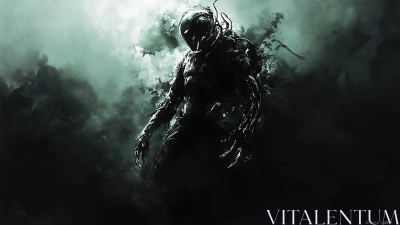 Alien shadow emerges from toxic mist in eerie silence.