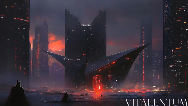 Nocturnal vigil over neo-gothic blade fortress skyline.