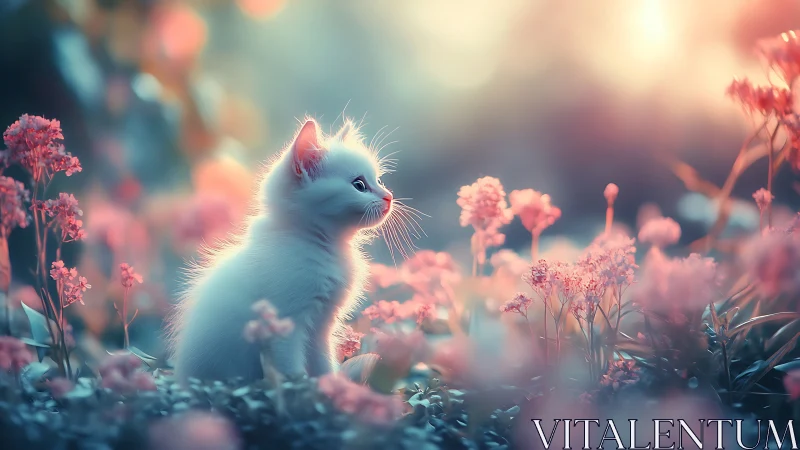 A White Kitten's Dreamy Garden Adventure.