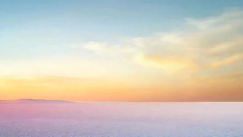 Minimalist snowfield horizon under pastel sunrise sky.