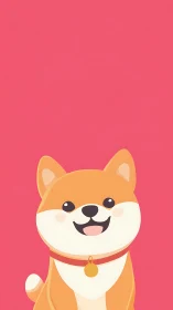 Smiling cartoon Shiba dog brightens a soft pink backdrop