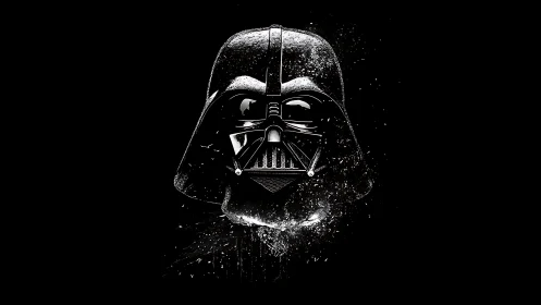 Dark sci‑fi helmet rendered in dramatic splatter monochrome.
