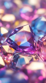 Multicolored faceted gemstones in close-up digital view.