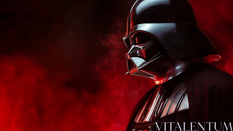 Armored dark figure stands in red smoke filled void