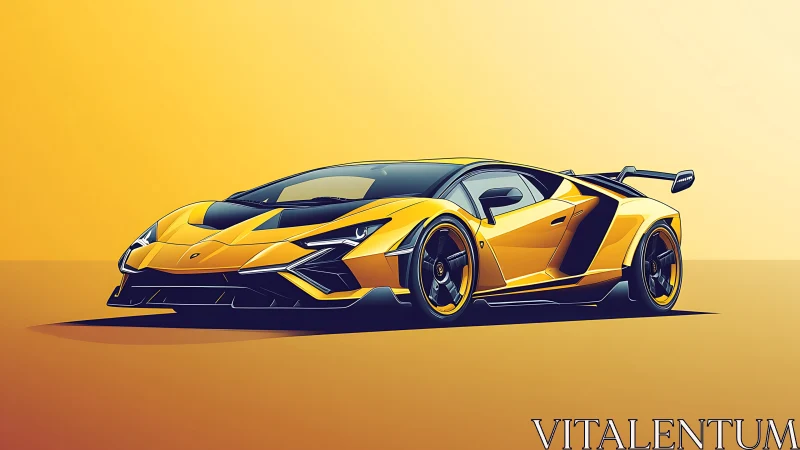 Golden supercar illustration glows against sleek sunset horizon