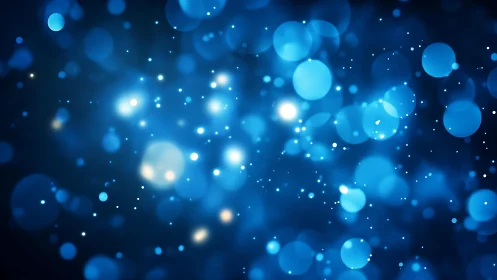 Abstract blue bokeh lights with glowing orbs, digital art style.