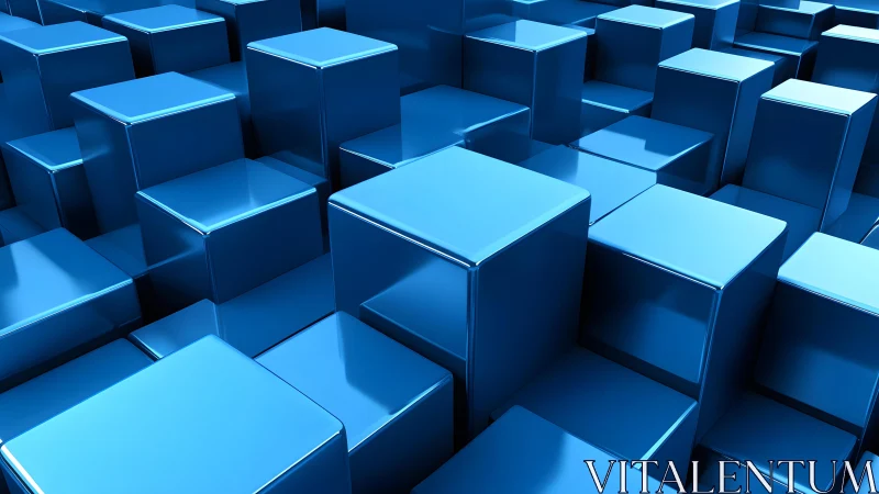 Chrome blue cubes rising in a shimmering geometric skyline.