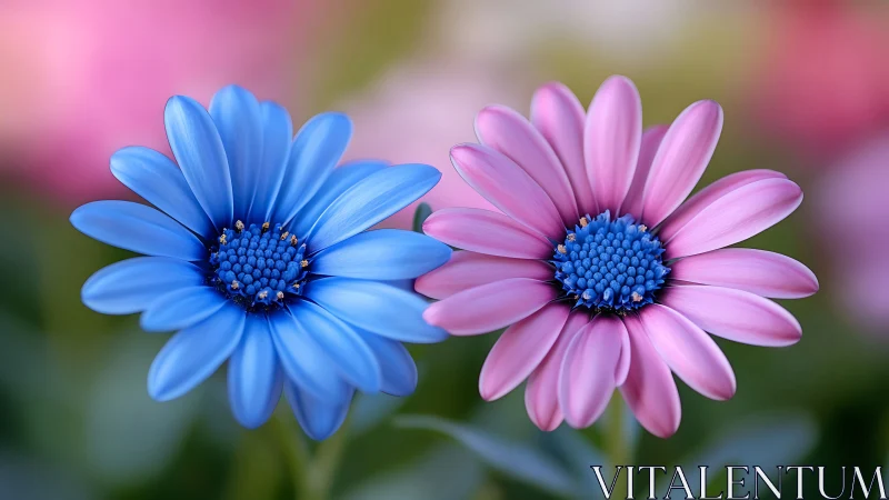 Two Gerbera Daisies with Radiating Petals and Compound Flower Center Structure
