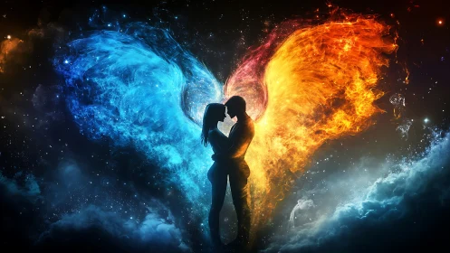 Bioluminescent Silhouettes Converging Amid Cosmic Energy Vortices.