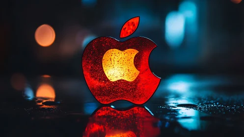 Luminescent Apple Logo with Fiery Red and Golden Gradient Rendering.