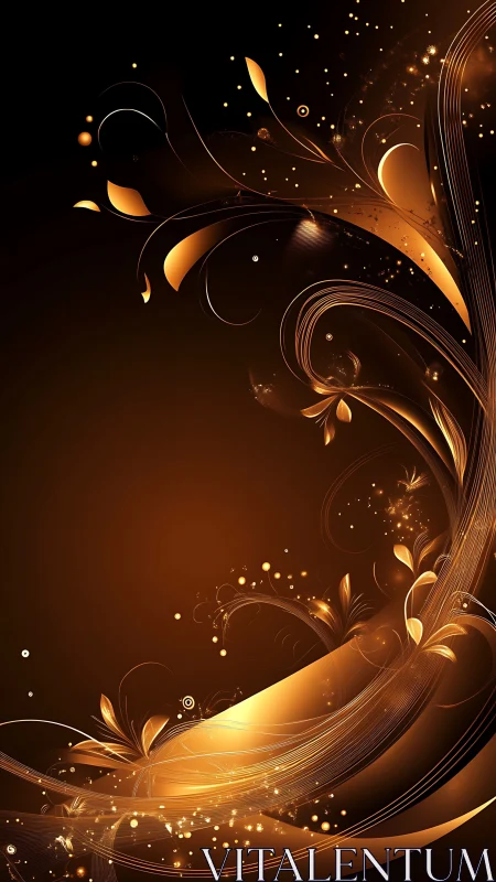 Golden abstract floral curves flow across dark background