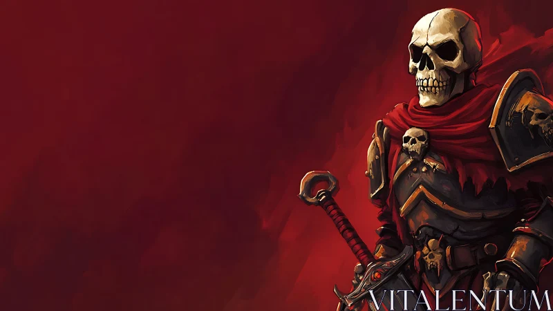 Red dusk crowns the skeletal warlord in emberlit armor