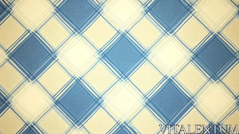 Blue and cream diagonal plaid grid pattern background.