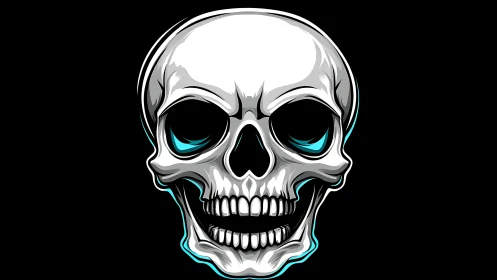 Vector skull emblem with neon contour and bold shading structure.