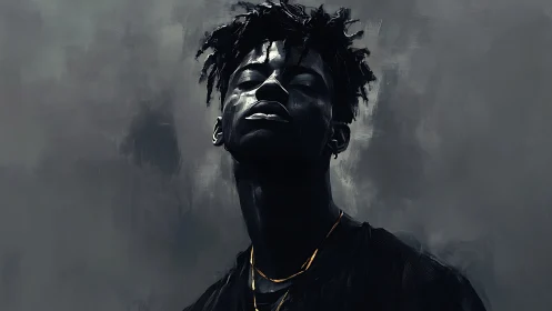 Moody digital portrait with dramatic low-key lighting.