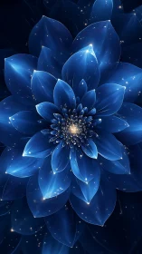 Celestial sapphire bloom unfolding in starlit digital night.