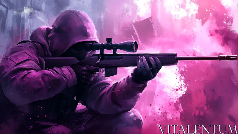 Tactical Sniper in Neon Pink Combat Environment