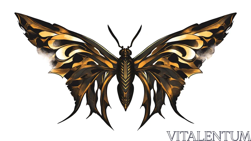 Gold and black abstract butterfly with stylized wings.