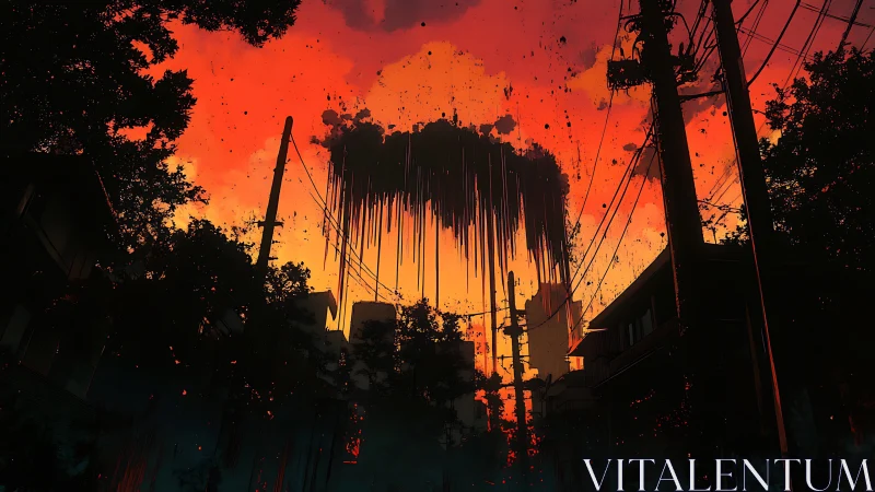 Apocalyptic Urban Vision With Dramatic Fiery Sky