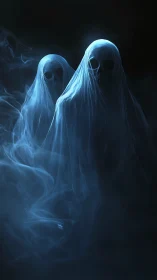 Two ghostly skull figures emerge from blue swirling smoke