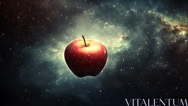 Cosmic apple drifts through star-dusted galactic hush.