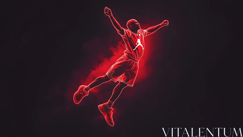 Neon basketball player silhouette explodes through red glow