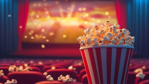 Fresh popcorn overflows as a cozy movie night begins soon