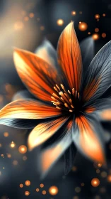 Orange and Gray Flower Bloom with Bokeh Particle Effects