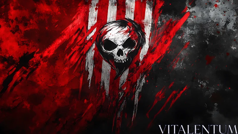 Grunge skull emblem slices through red and black digital field